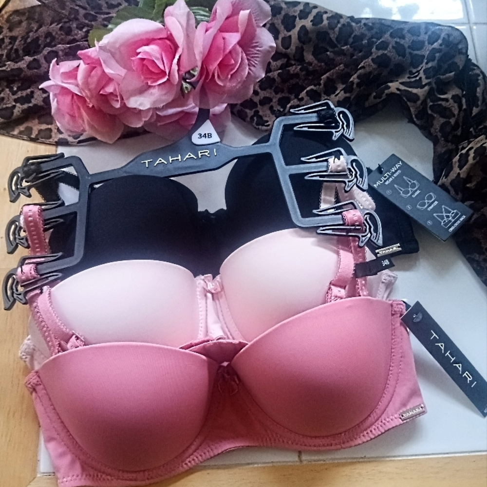 Tahari Women's Pink and Black Bra Set